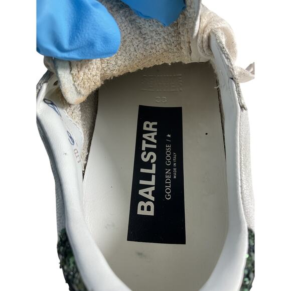 Golden Goose 'Ballstar' White Leather Glittered Distressed Leather Sneakers - Picture 6 of 7